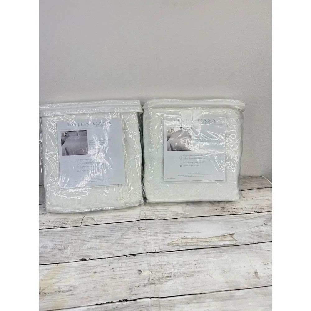Linea Casa by Sferra King Sham Set of 2 White 100% Cotton Matelasse Portugal